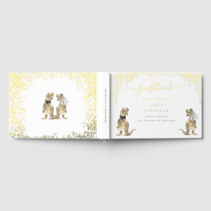Dinosaur Theme Wedding White & Gold Foil Guest Book