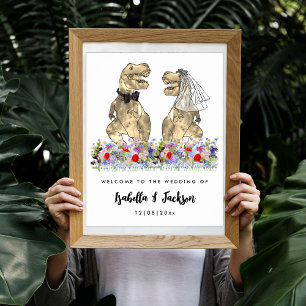 Dinosaur Theme Wildflower Wedding Welcome Poster