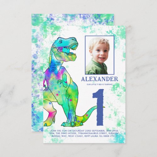 Dinosaur themed 1st Birthday Party Photo Invitation