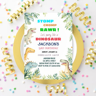 Dinosaur-Themed 3rd Birthday Party Invitation
