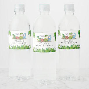 Dinosaur themed baby shower Water Bottle Label