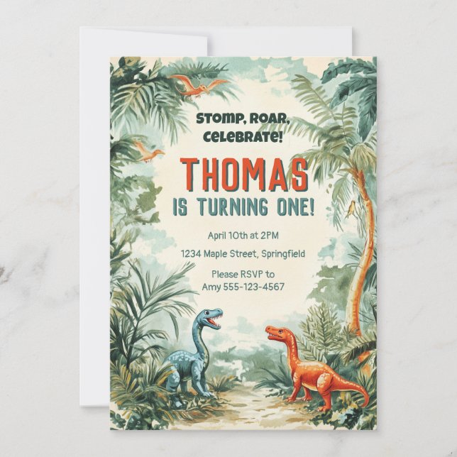 Dinosaur Themed Birthday Invitation (Front)