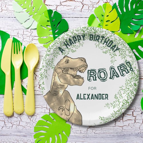 Dinosaur Themed Birthday Party Add Name Paper Plates