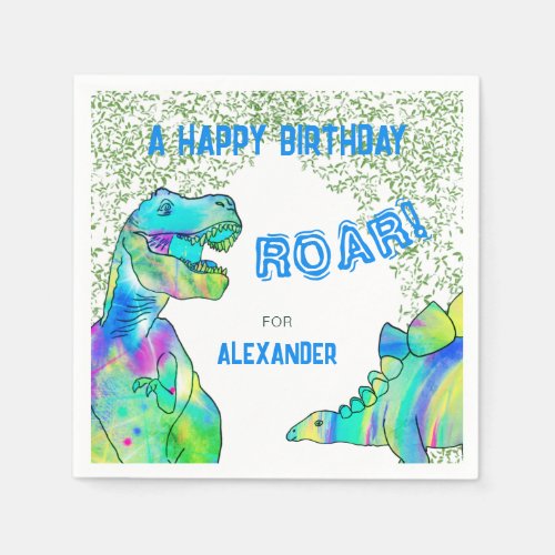 Dinosaur Themed Birthday Party Blue Napkins