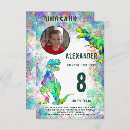 Dinosaur Themed Birthday Party Photo Invitation