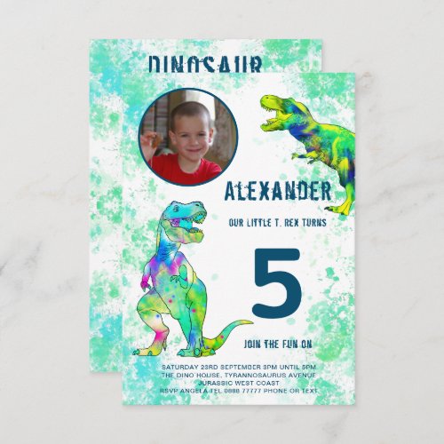 Dinosaur Themed Birthday Party Photo Invitation