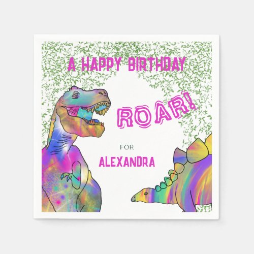 Dinosaur Themed Birthday Party Pink Napkins