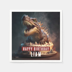 Dinosaur themed Cream Cake - Birthday Napkins