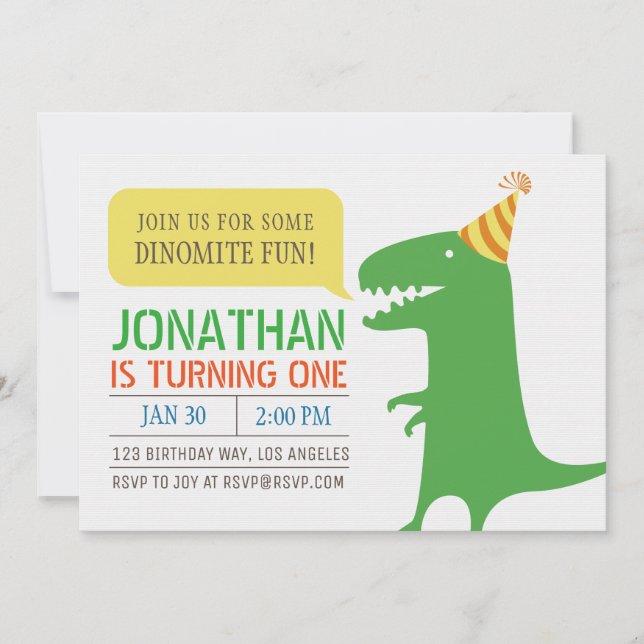 Dinosaur Themed First Birthday Boy invitation (Front)