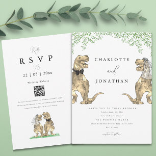 Dinosaur Themed Greenery Wedding Invitation