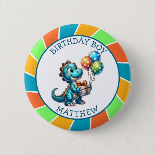 Dinosaur themed Kids Birthday Boy Personalized Button