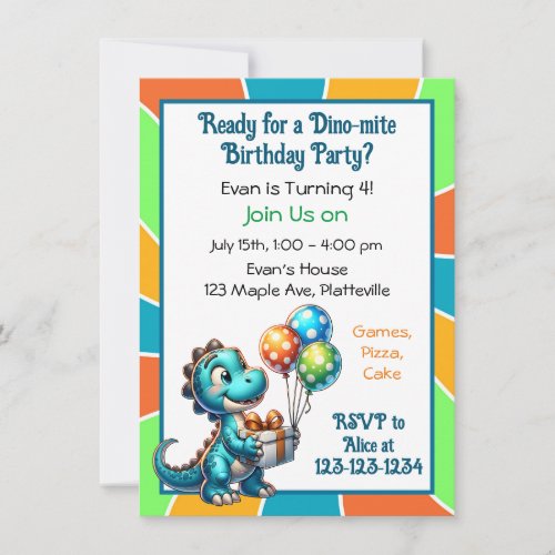 Dinosaur themed Kids Birthday Party Invitation