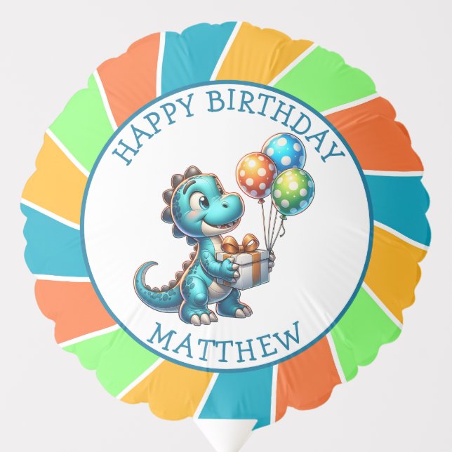 Dinosaur themed Kid's Birthday Party Personalized Balloon (Front)