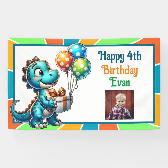 Dinosaur themed Kid's Birthday Party Personalized Banner (Horizontal)