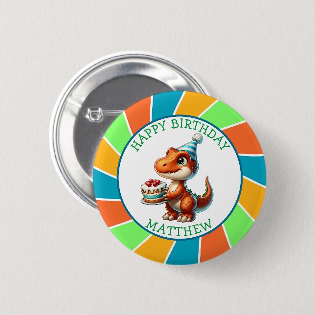 Dinosaur themed Kid's Birthday Party Personalized Button (Front & Back)