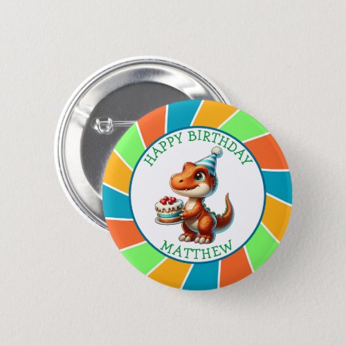 Dinosaur themed Kids Birthday Party Personalized Button