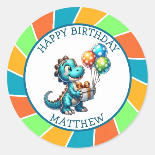 Dinosaur themed Kids Birthday Party Personalized Classic Round Sticker