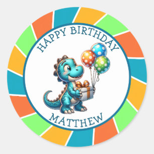 Dinosaur themed Kid's Birthday Party Personalized Classic Round Sticker