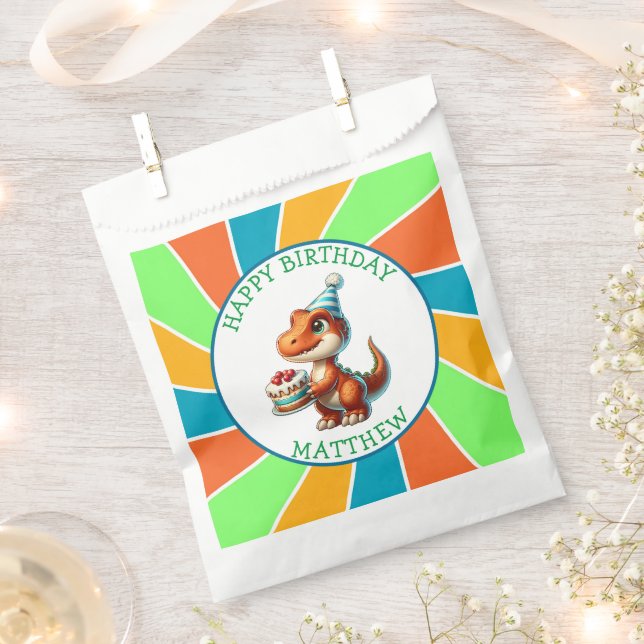 Dinosaur themed Kid's Birthday Party Personalized Favor Bag (Clipped)