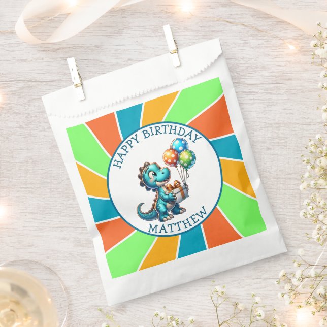 Dinosaur themed Kid's Birthday Party Personalized Favor Bag (Clipped)