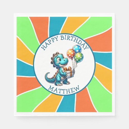 Dinosaur themed Kids Birthday Party Personalized Napkins