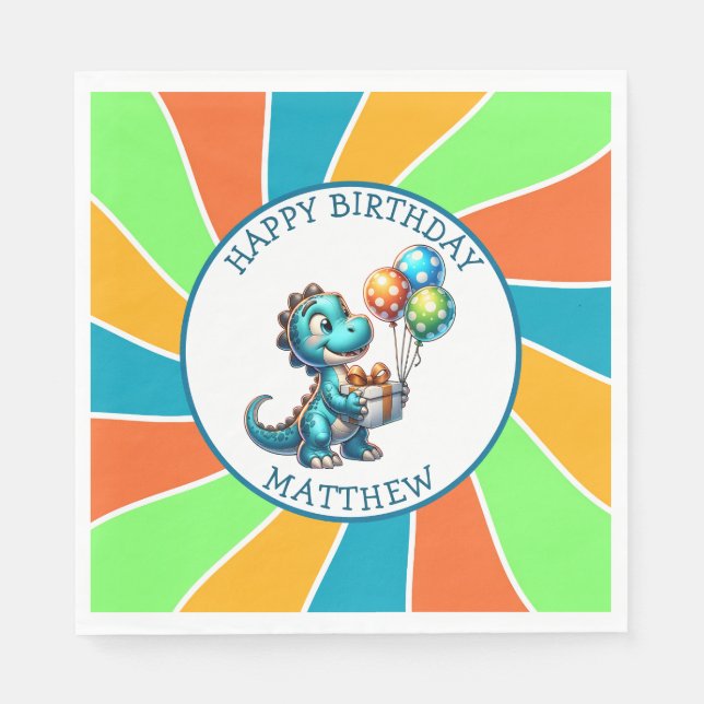 Dinosaur themed Kid's Birthday Party Personalized Napkins (Front)