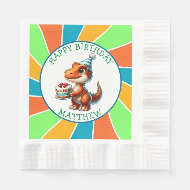 Dinosaur themed Kid's Birthday Party Personalized Napkins (Front)