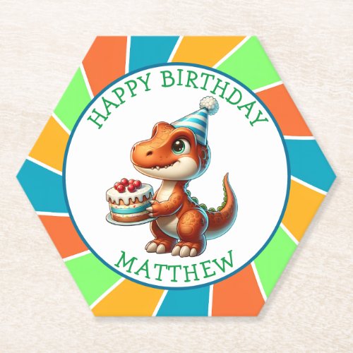 Dinosaur themed Kids Birthday Party Personalized Paper Coaster