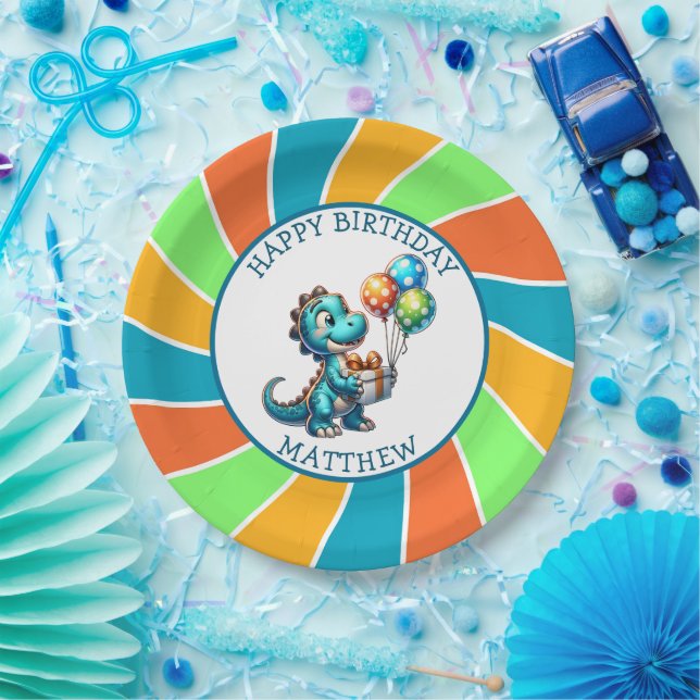 Dinosaur themed Kid's Birthday Party Personalized Paper Plates (Party)