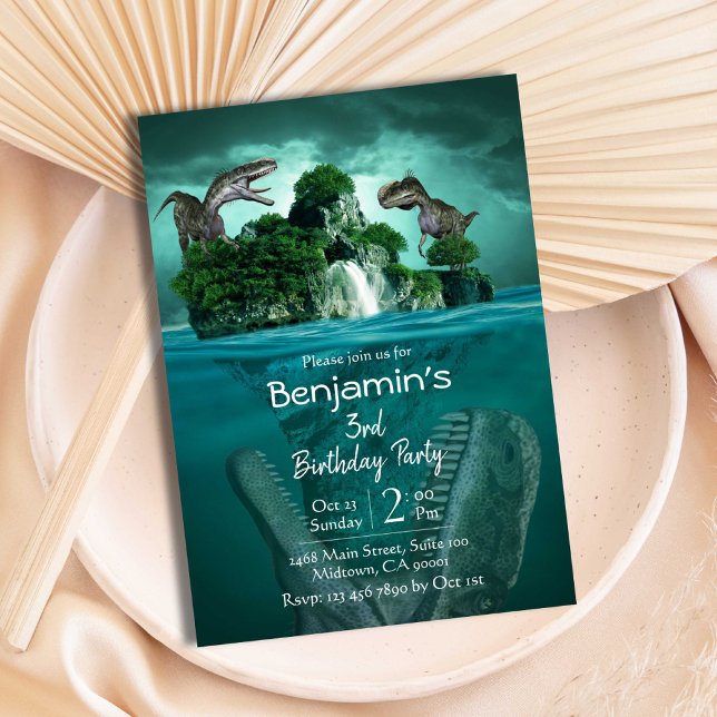 Dinosaur themed modern 3rd birthday  invitation (Creator Uploaded)