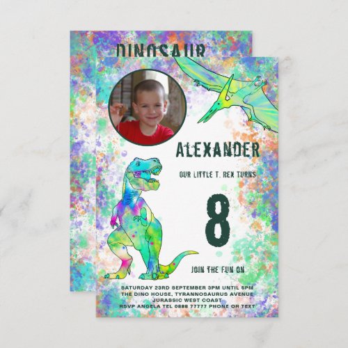 Dinosaur Themed Modern Birthday Party Photo Invitation