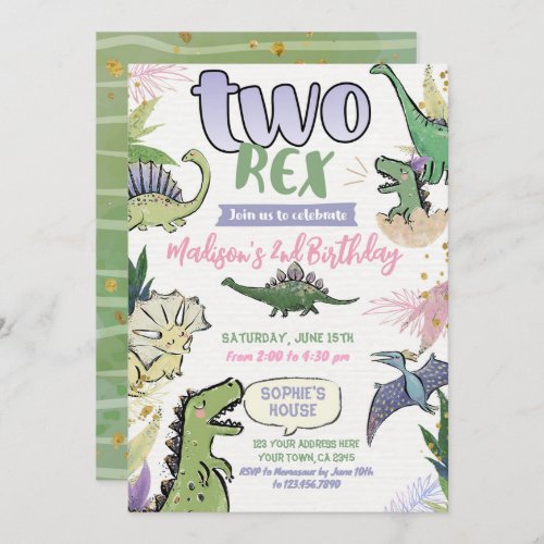 Dinosaur Themed Party 2nd Birthday Invitation