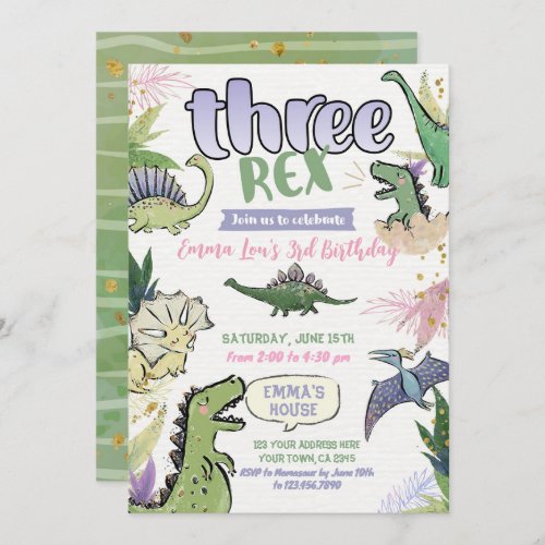 Dinosaur Themed Party 3rd Birthday Invitation