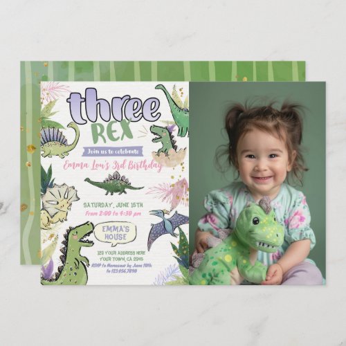 Dinosaur Themed Party 3rd Birthday Invitation