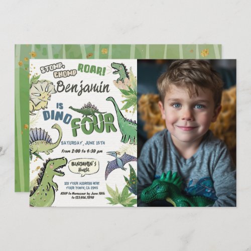 Dinosaur Themed Party 4th Birthday Dino Four Invitation