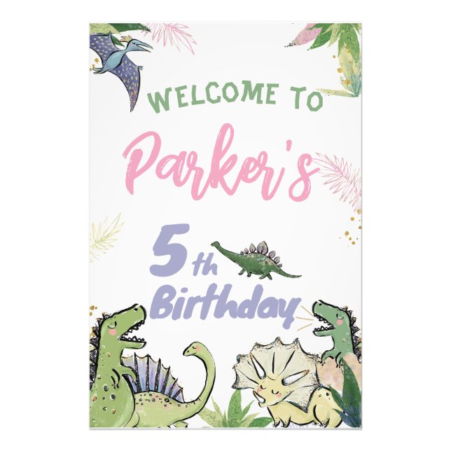 Dinosaur Themed Party Welcome Sign (Front)