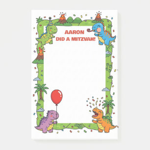 Dinosaur Themed Personalized Mitzvah Post-it Notes