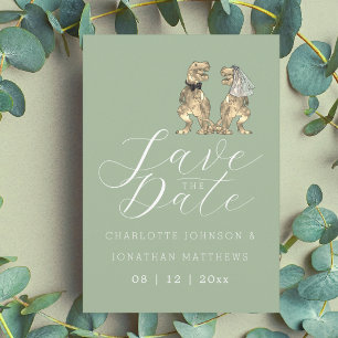 Dinosaur Themed Sage Green Wedding Save The Date