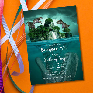 Dinosaur themed simple modern 2nd birthday invitation
