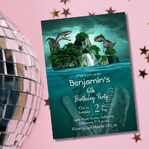 Dinosaur themed simple modern 6th birthday invitation