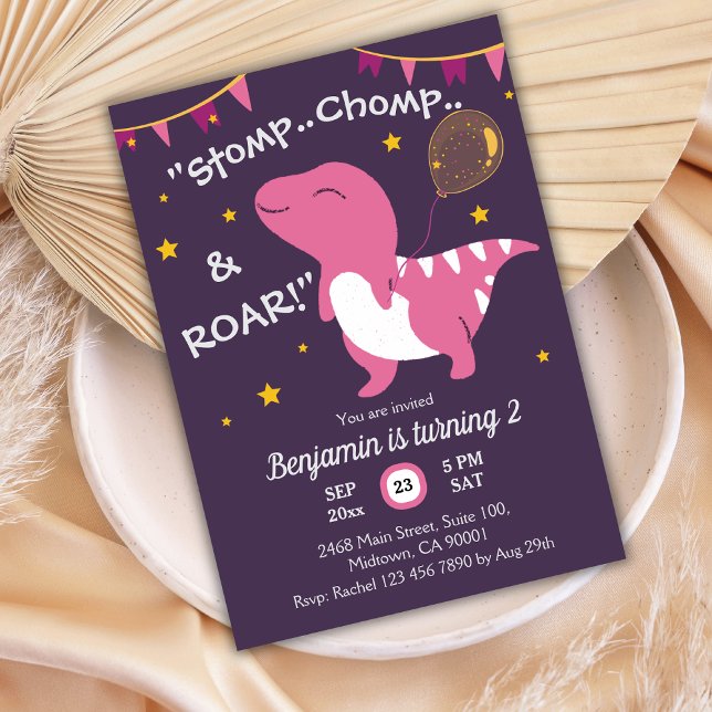 Dinosaur themed Stomp, Chomp & Roar! 2nd birthday Invitation (Creator Uploaded)