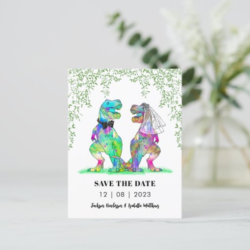 Dinosaur Themed Wedding Funny Postcard | Zazzle