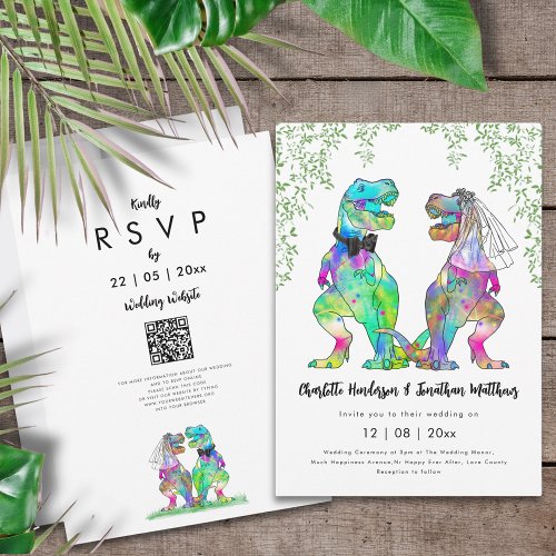 Dinosaur Themed Wedding T_Rex Bride and Groom Invitation