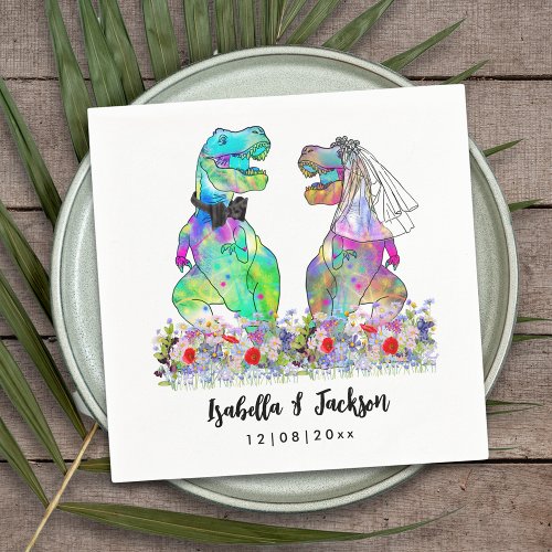 Dinosaur Themed Wedding T_Rex Bride and Groom Napkins