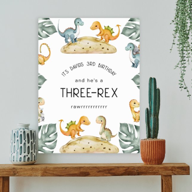 Dinosaur Third Birthday Three-Rex Party Poster (Creator Uploaded)