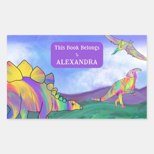 Dinosaur This Book Belongs To Girls Name Rectangular Sticker