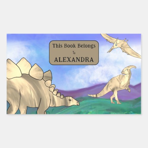 Dinosaur This Book Belongs To Kids Name Rectangular Sticker