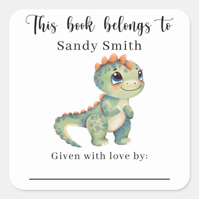 Dinosaur - This book belongs to with message Square Sticker (Front)