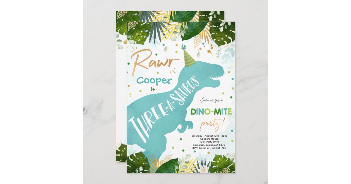 Dinosaur Three-A-Saurus Party Dino 3rd Birthday Invitation | Zazzle