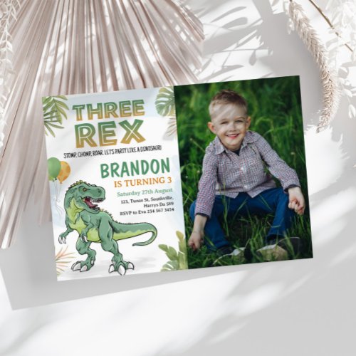 Dinosaur Three Rex 3rd Birthday Invitation